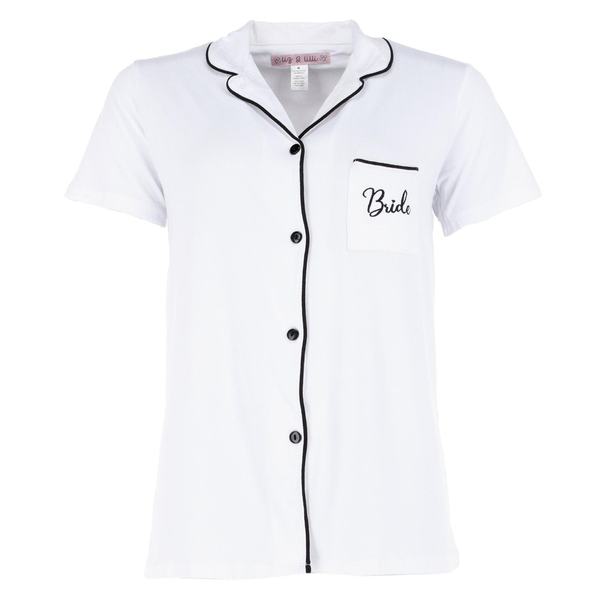 CTM® Women's Bride Short Sleeve Notched Collar Pajama Set by Liz & Lilli - White