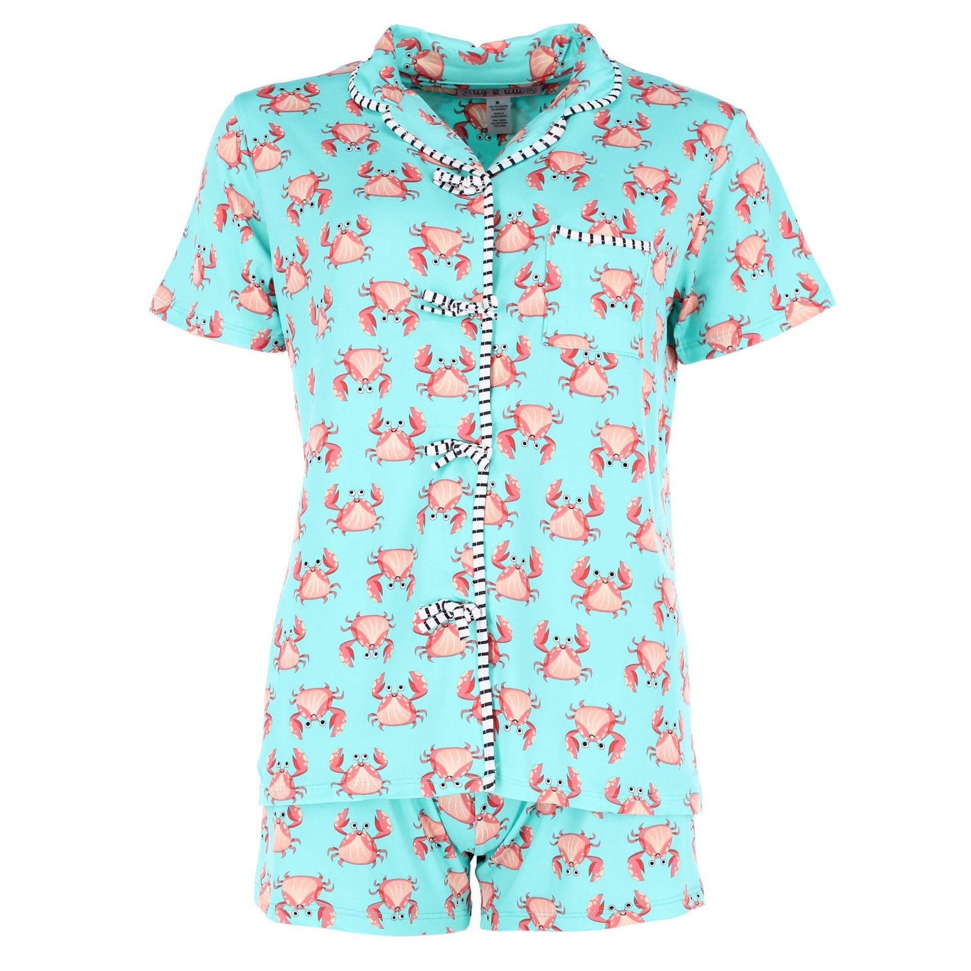 CTM® Women's Beachy Crab Short Notched Collar Pajama Set by Liz & Lilli - Blue