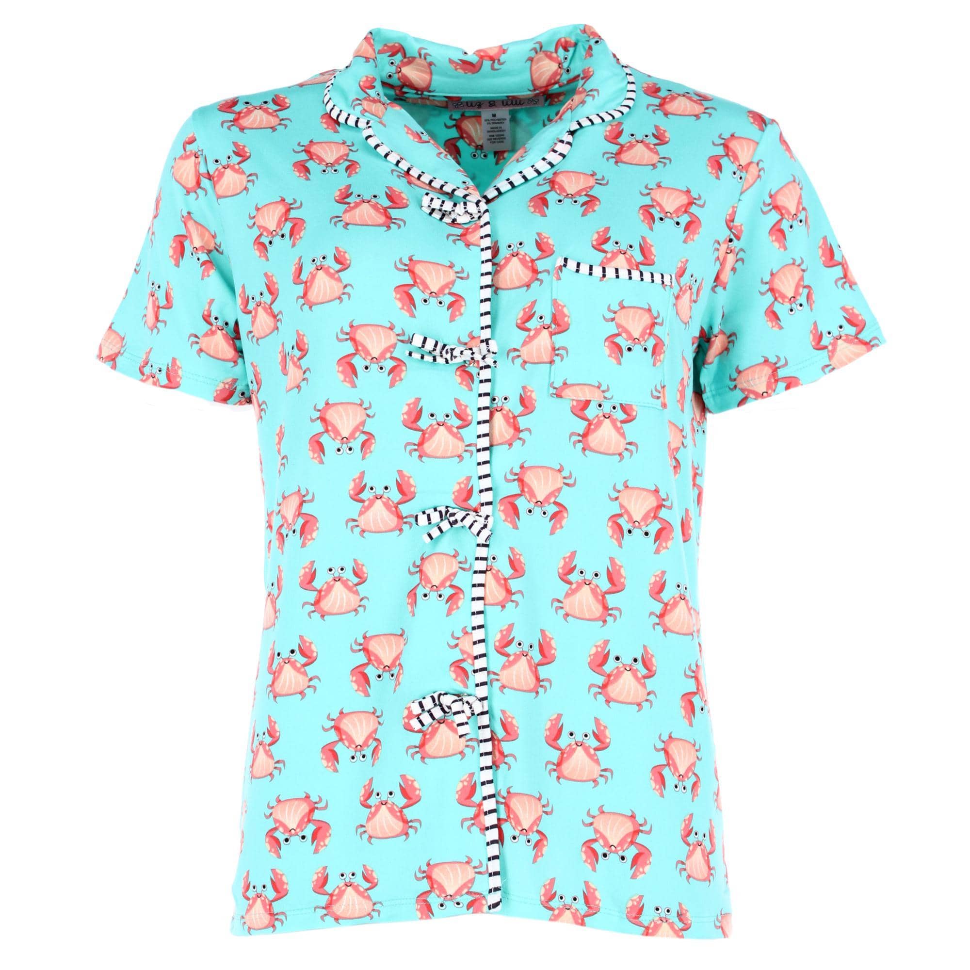 CTM® Women's Beachy Crab Short Notched Collar Pajama Set by Liz & Lilli - Blue
