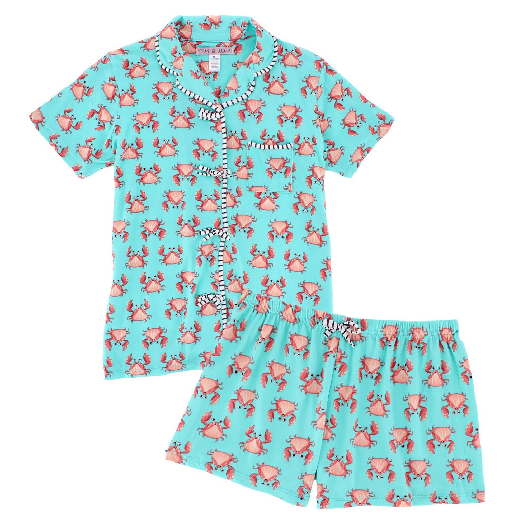 CTM® Women's Beachy Crab Short Notched Collar Pajama Set by Liz & Lilli - Women's Beachy Crab Short Notched Collar Pajama Set by Liz & Lilli
