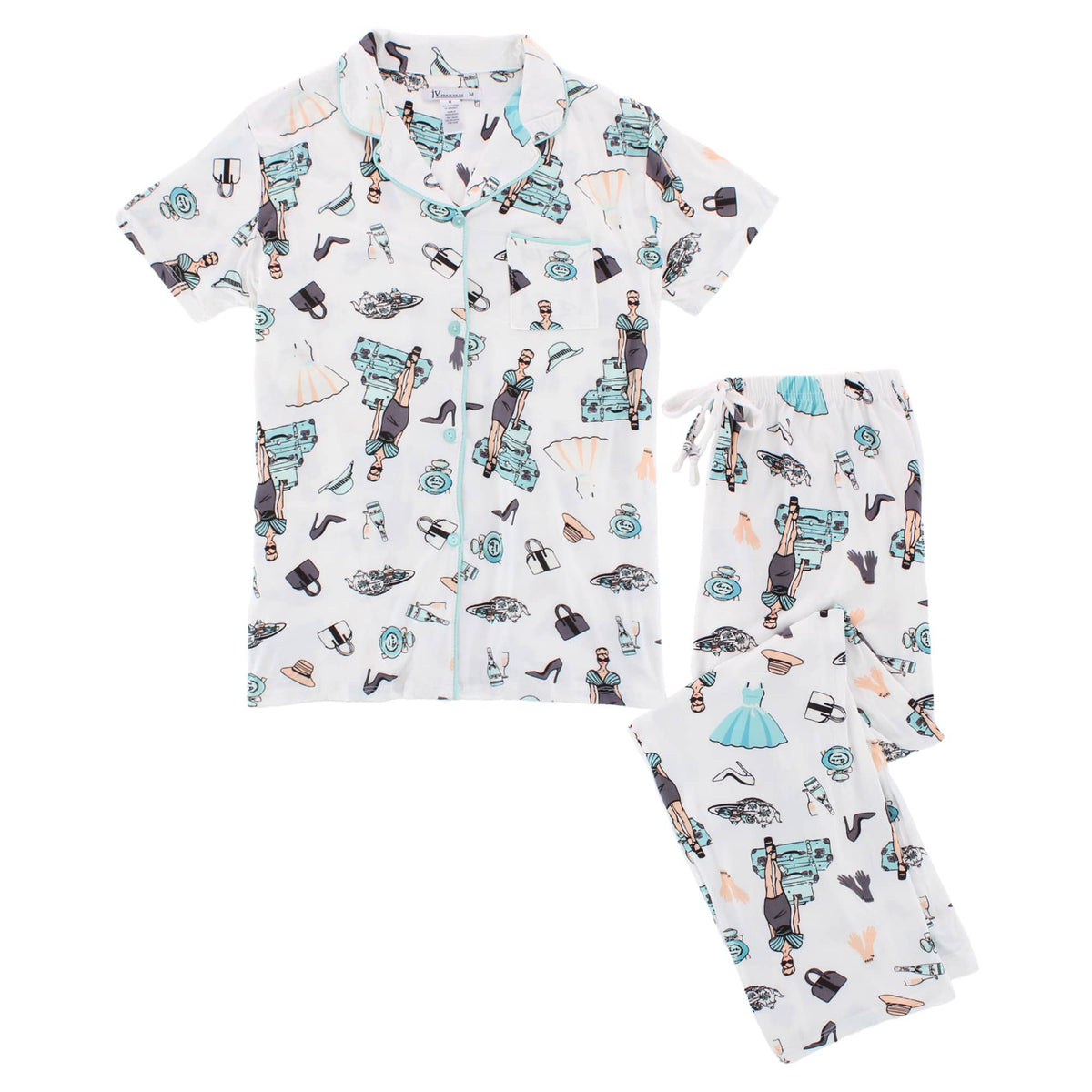 Joan Vass Women's Day at Tiffany's Button Down Short Pajama Set - Ivory