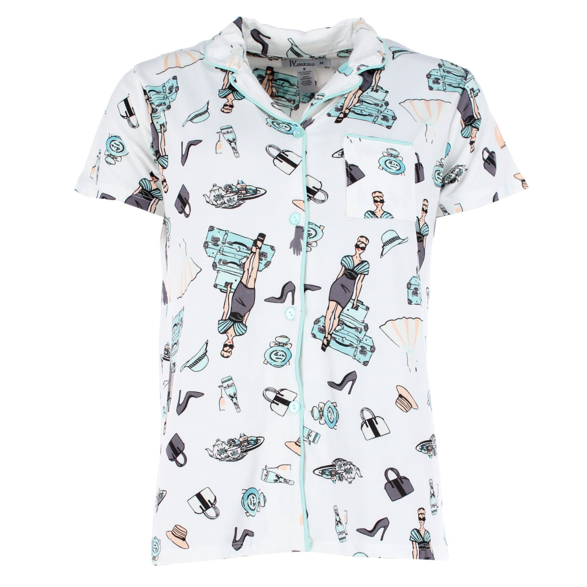 Joan Vass Women's Day at Tiffany's Button Down Short Pajama Set - Ivory