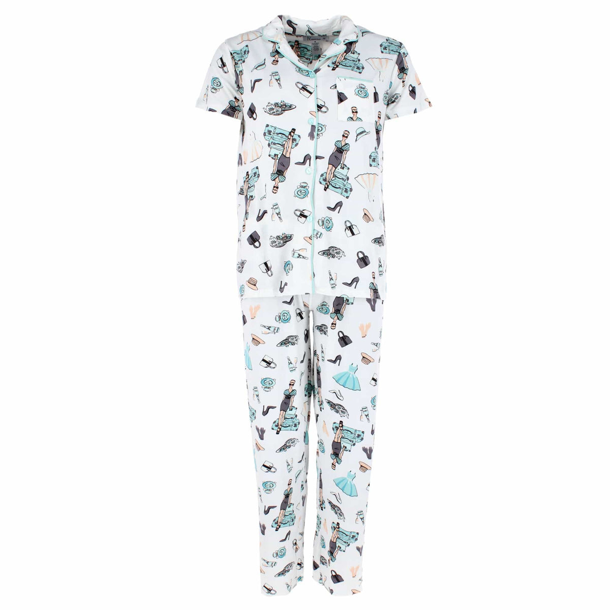 Joan Vass Women's Day at Tiffany's Button Down Short Pajama Set - Ivory