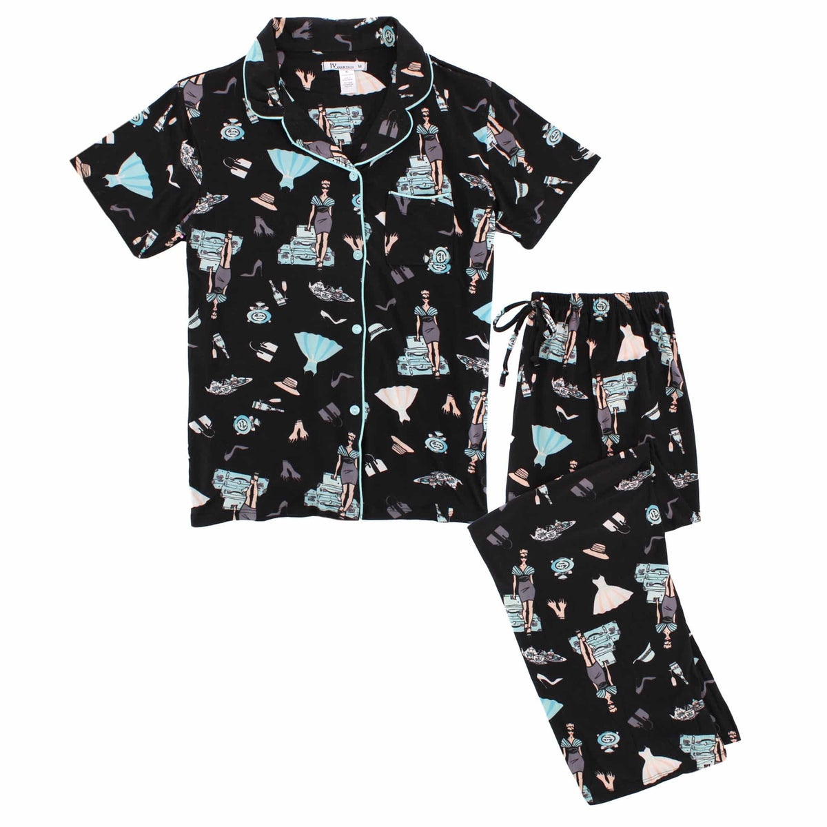 Joan Vass Women's Day at Tiffany's Button Down Short Pajama Set - Women's Day at Tiffany's Button Down Short Pajama Set