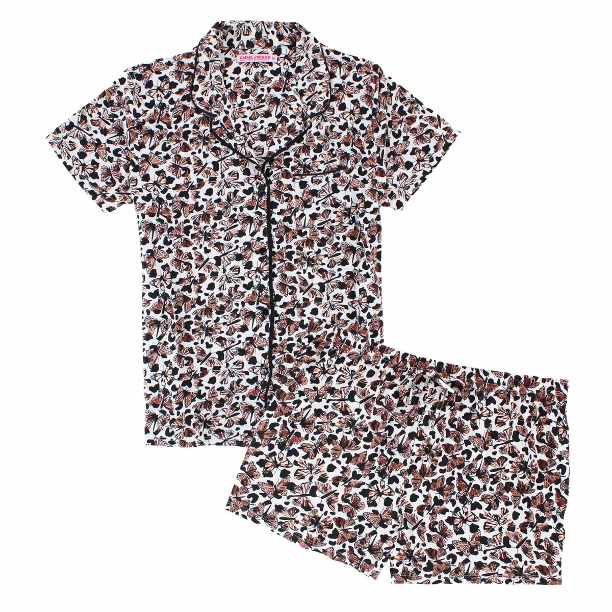 Emme Jordan Women's Plus Size Butterfly Short Sleeve Pajama Set - White