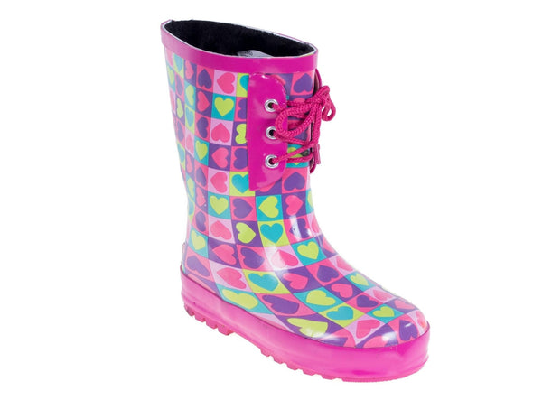 Kid's Rubber Lace Up Heart Print Rainboots