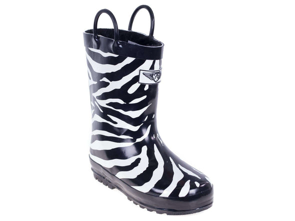 Kid's Rubber Pull Up Zebra Print Rainboots