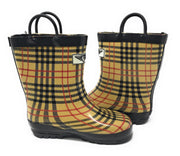 Kid's Rubber Pull Up Checker Plaid Print Rainboots