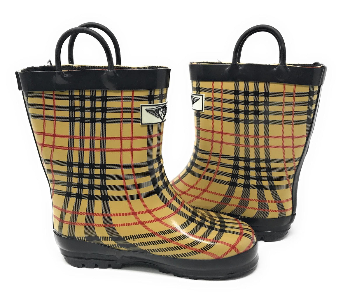Forever Young Kid's Rubber Pull Up Checker Plaid Print Rainboots - Kid's Rubber Pull Up Checker Plaid Print Rainboots