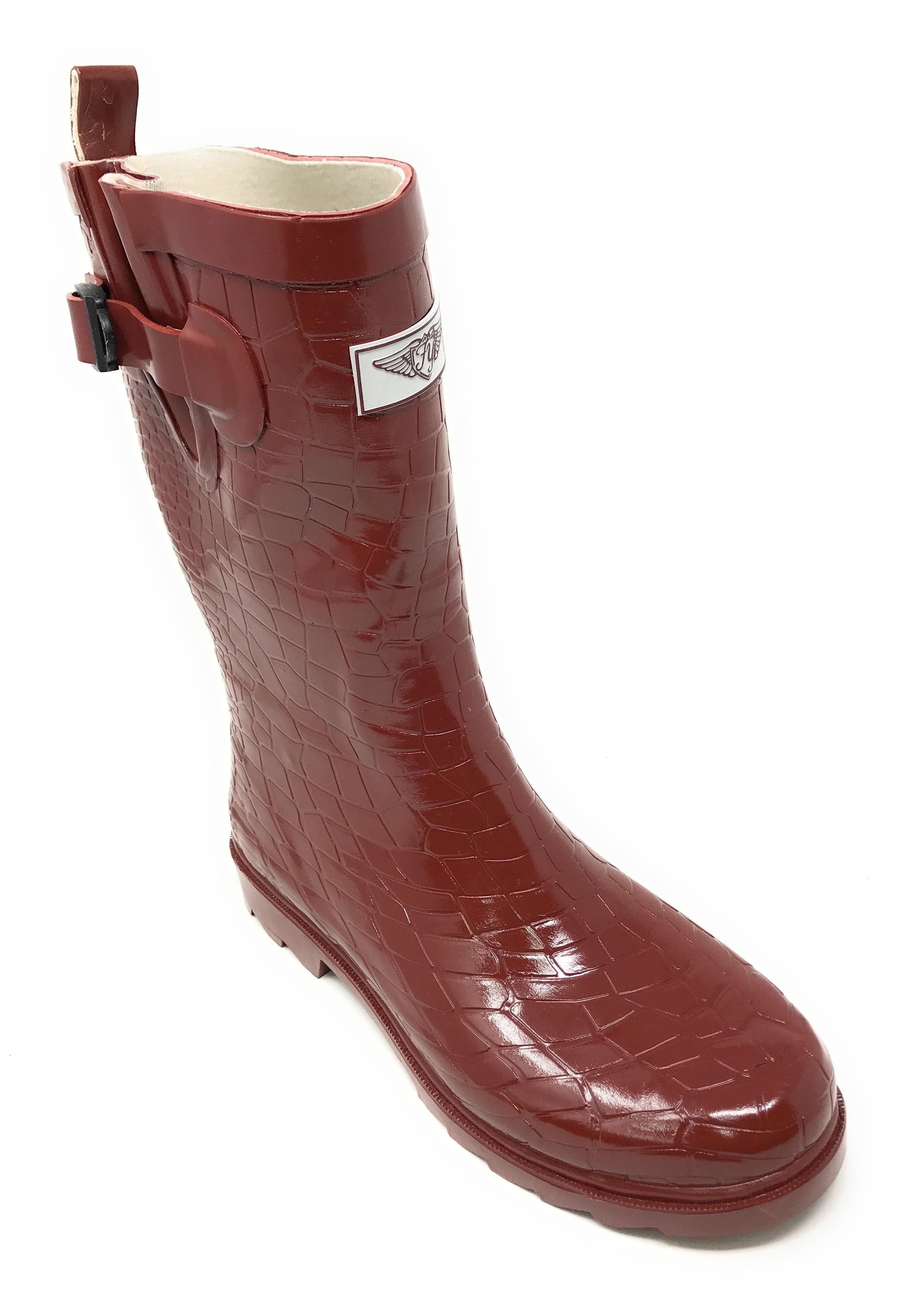 Forever Young Women's Rubber Croc Print Mid Calf Rain Boots - Women's Rubber Croc Print Mid Calf Rain Boots