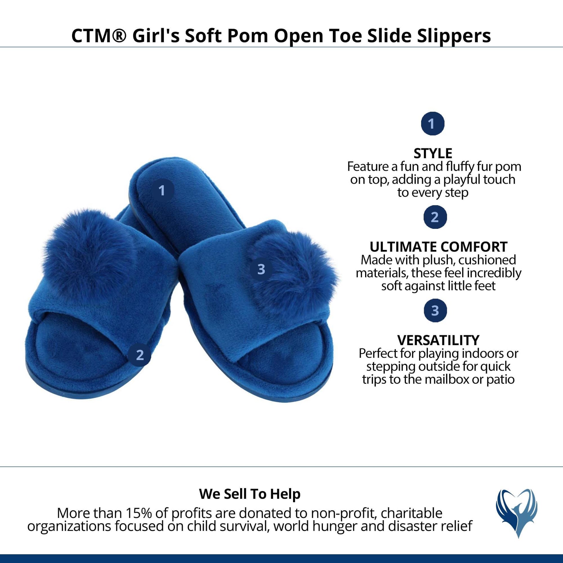 CTM® Girl's Soft Pom Open Toe Slide Slippers - Blue