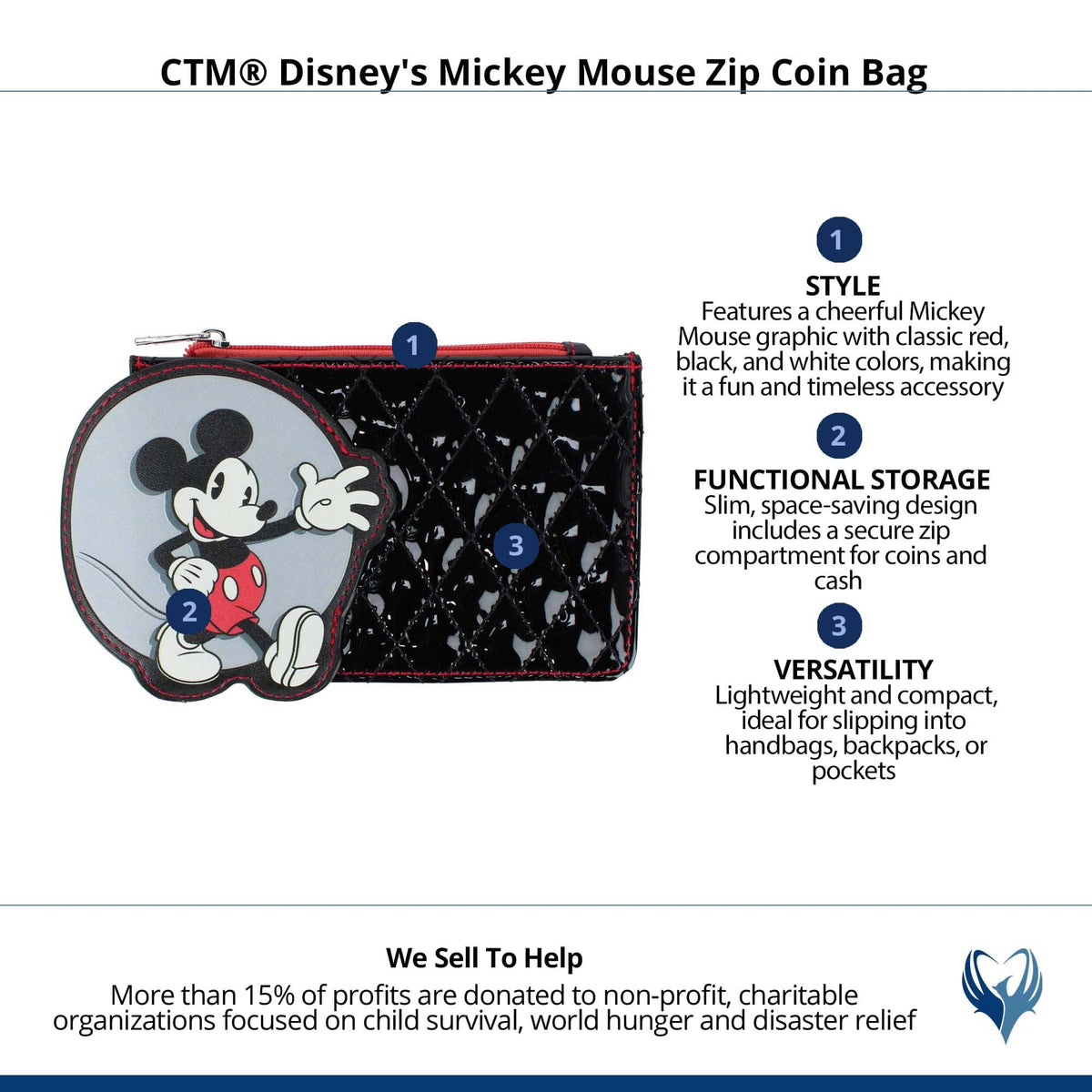 CTM® Disney's Mickey Mouse Zip Coin Bag - Black