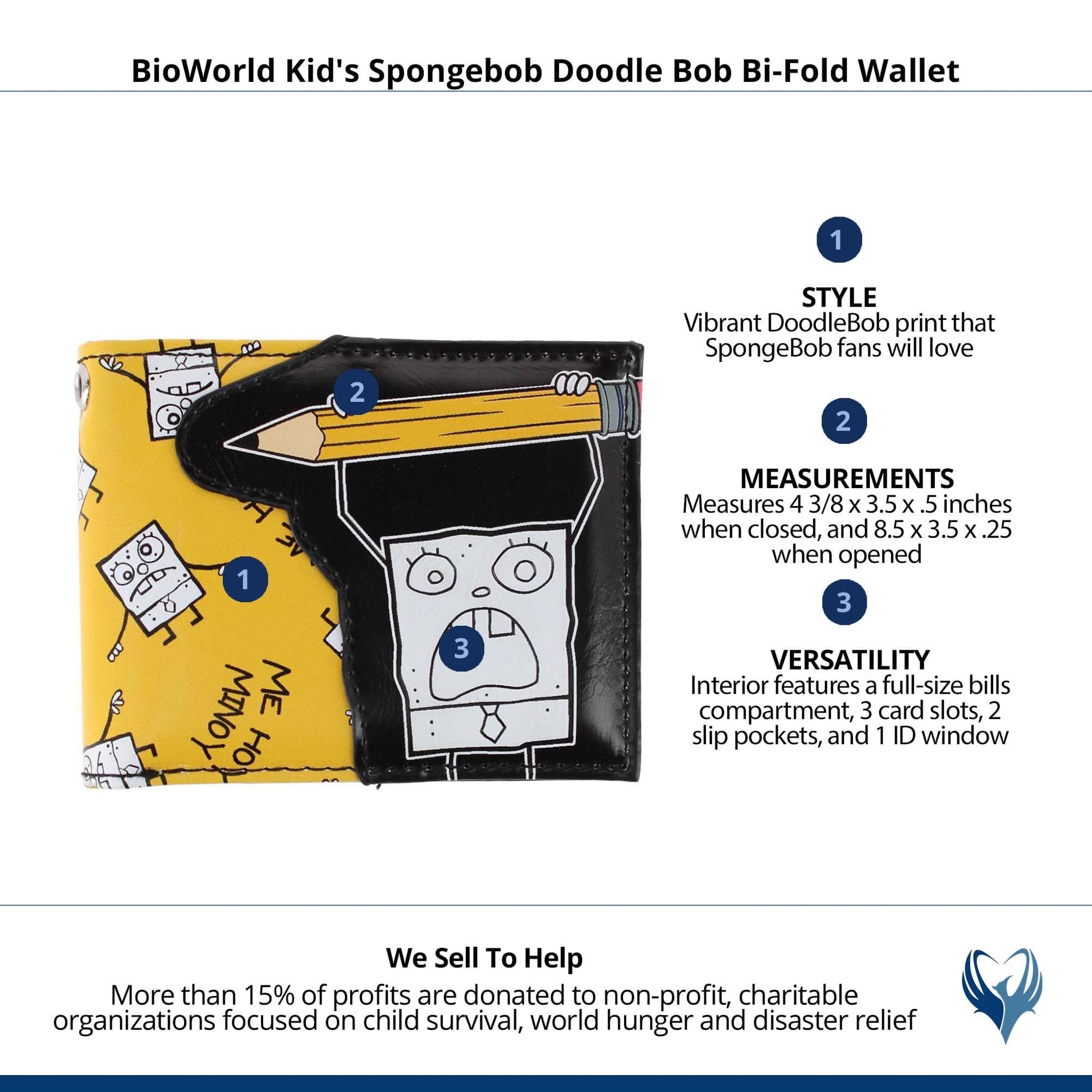 CTM® Kid's Spongebob Doodle Bob Bi-Fold Wallet - Yellow