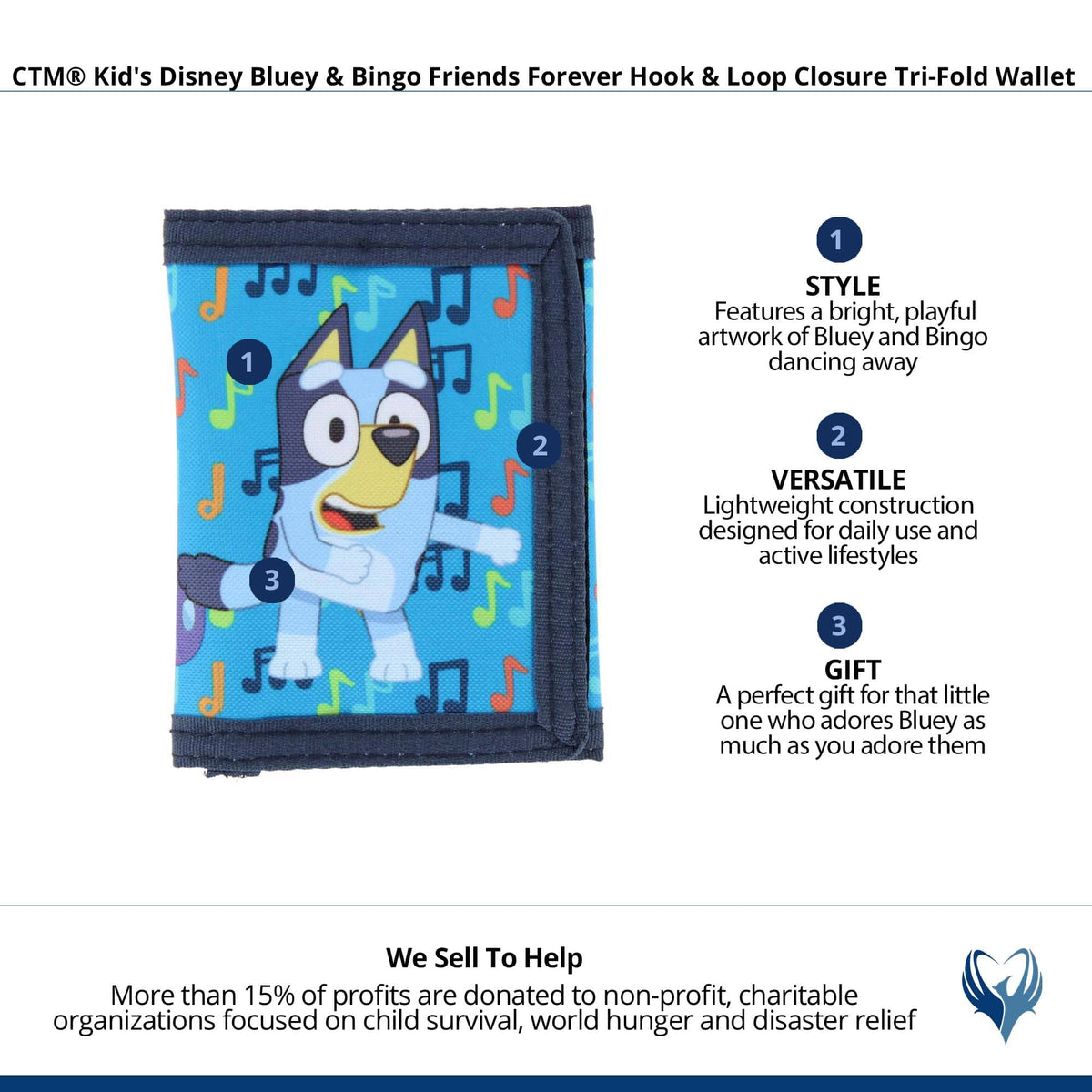 CTM® Kid's Disney Bluey & Bingo Friends Forever Closure Tri-Fold Wallet - Blue