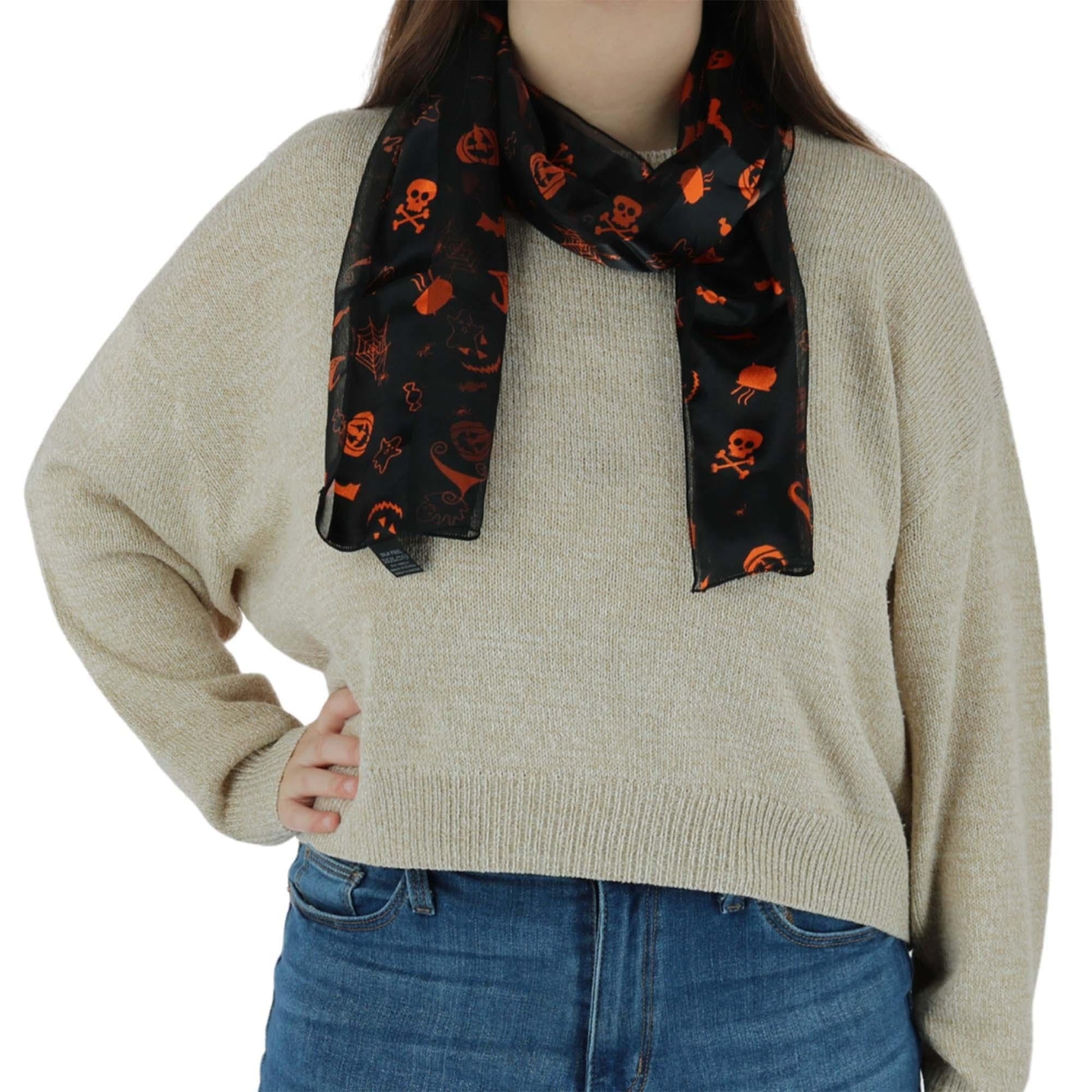 CTM® Women's Halloween Holiday Print Lightweight Scarf - Black
