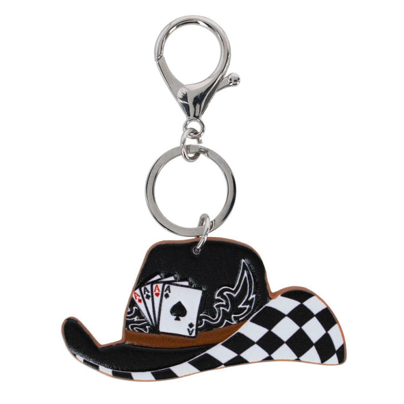 Women's Black and White Checkerboard Cowboy Hat Bag Charm