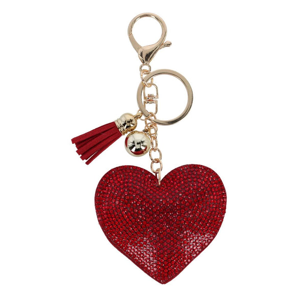 Women's Rhinestone Heart Cushion Bag Charm with Tassel