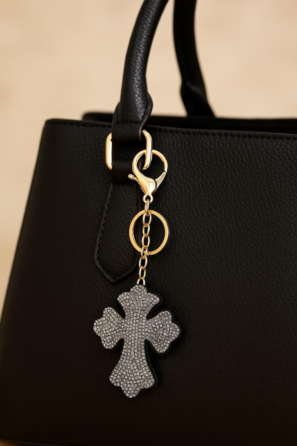 CTM® Women's Iridescent Crystal Cross Bag Charm/Key Chain - Silver