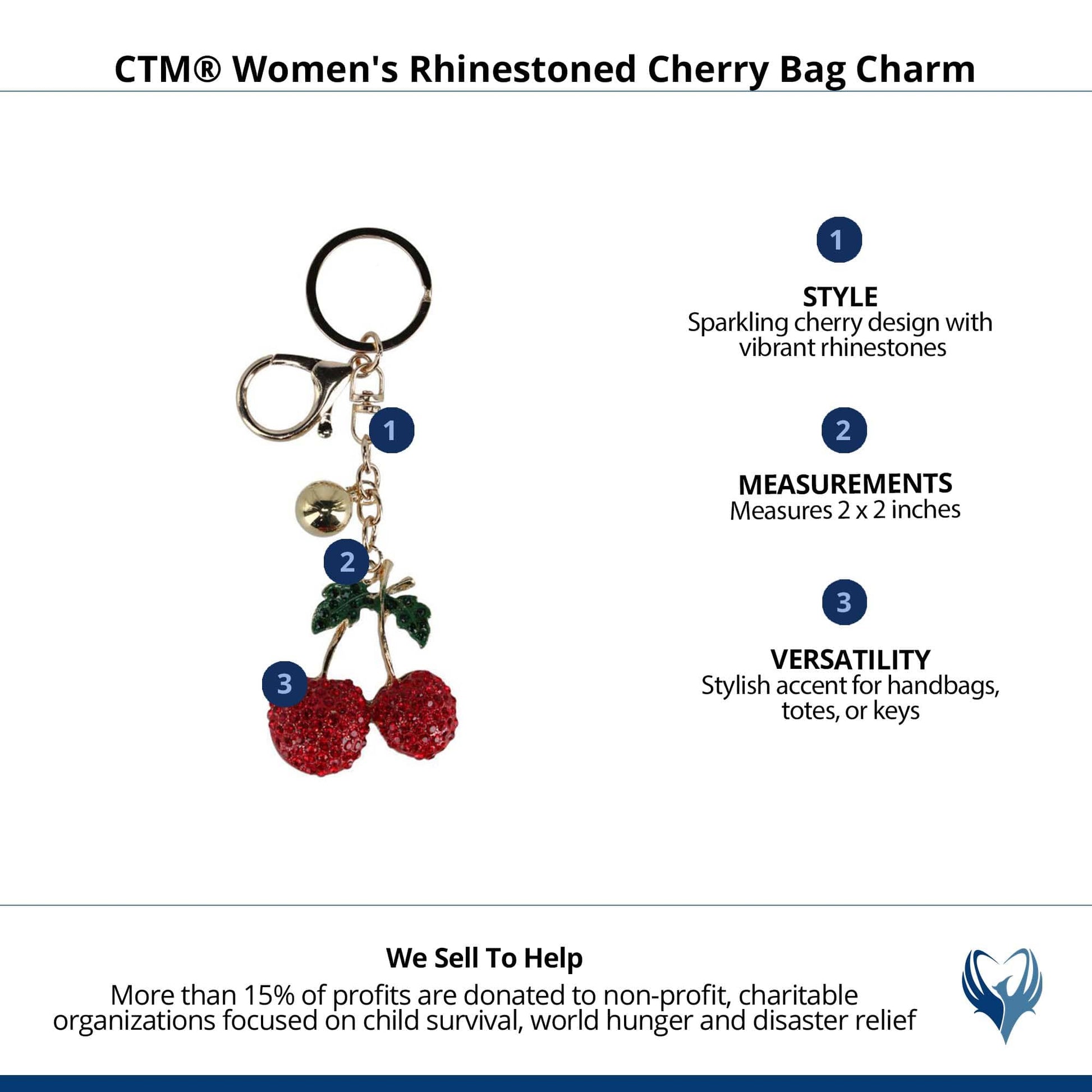 CTM® Women's Rhinestoned Cherry Bag Charm - Red