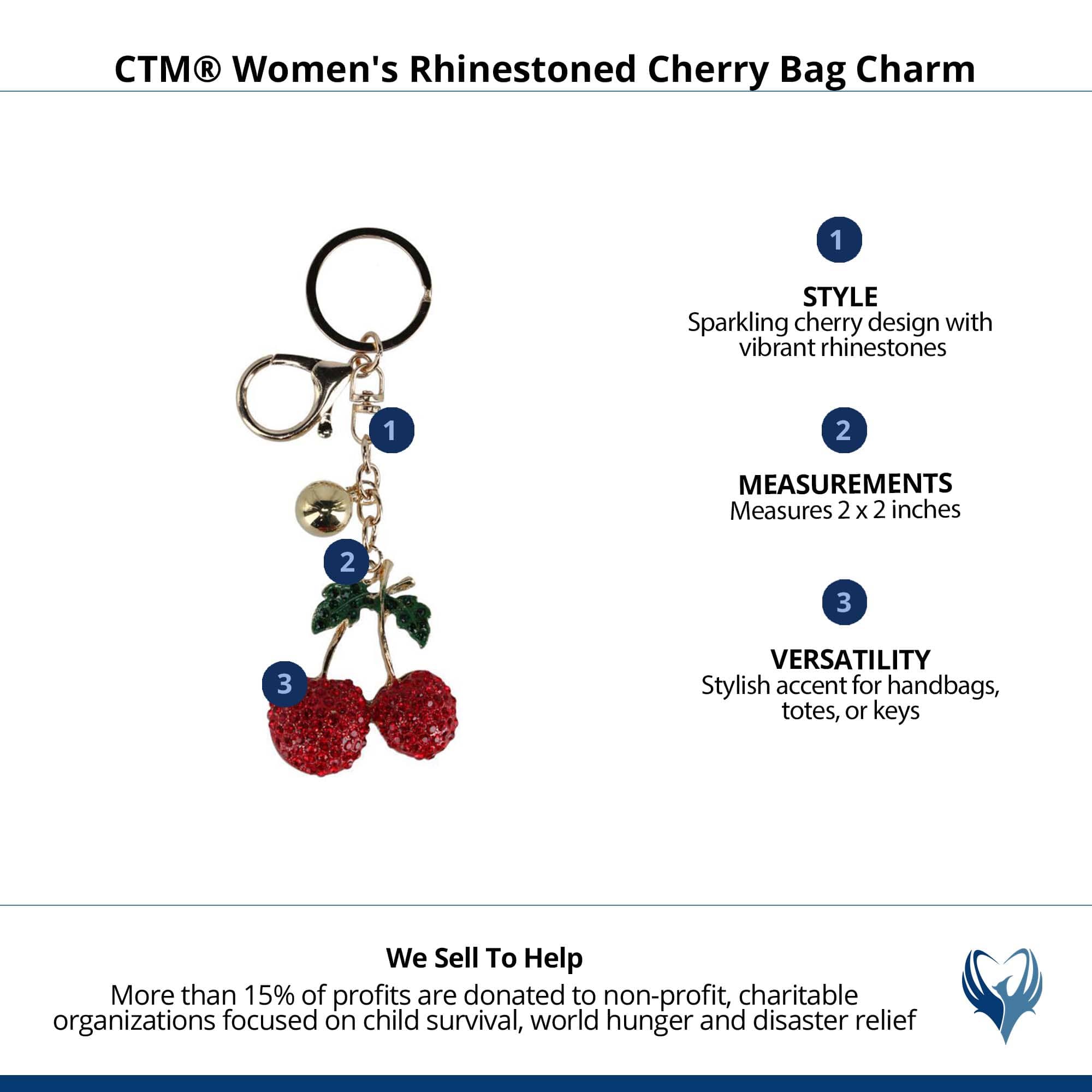 CTM® Women's Rhinestoned Cherry Bag Charm - Red
