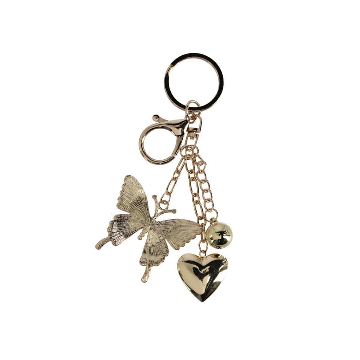 CTM® Women's Crystal Butterfly & Heart Bag Charm - Gold