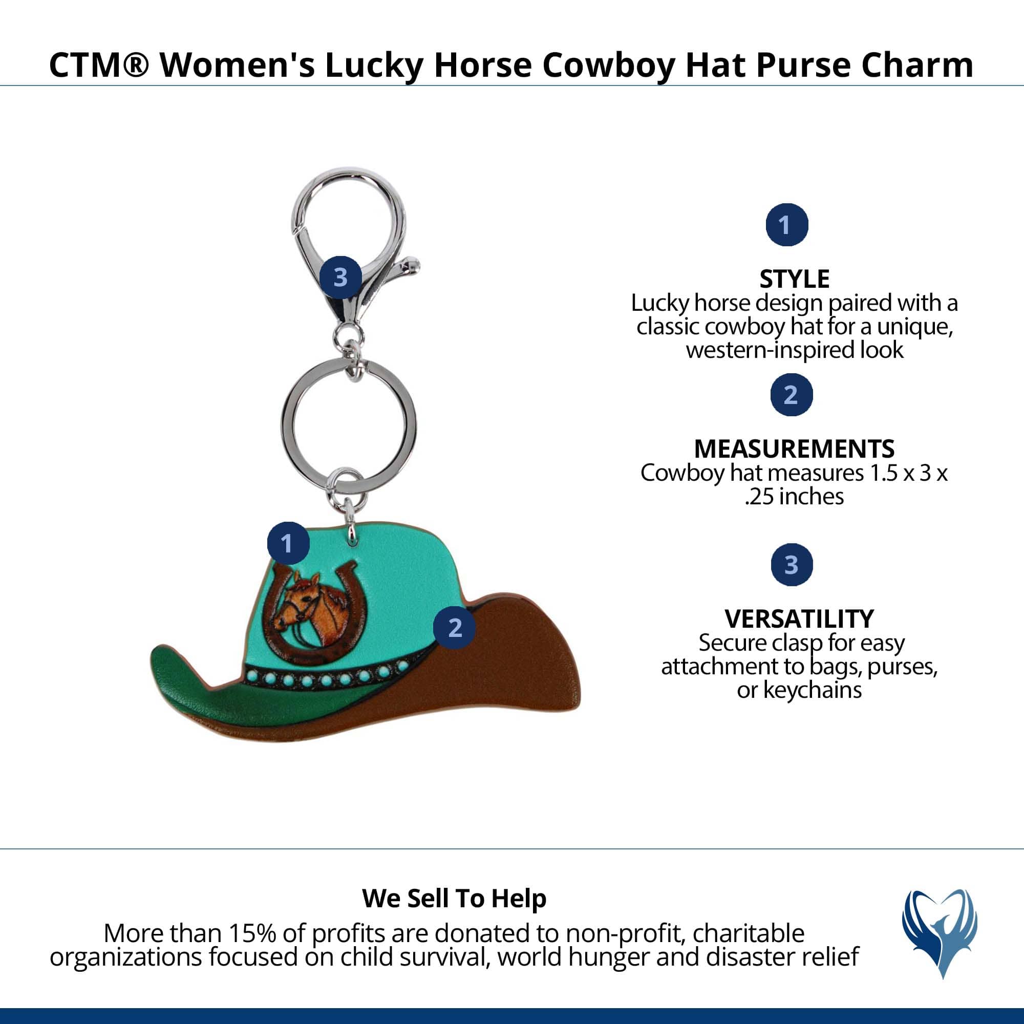 CTM® Women's Lucky Horse Cowboy Hat Bag Charm - Brown