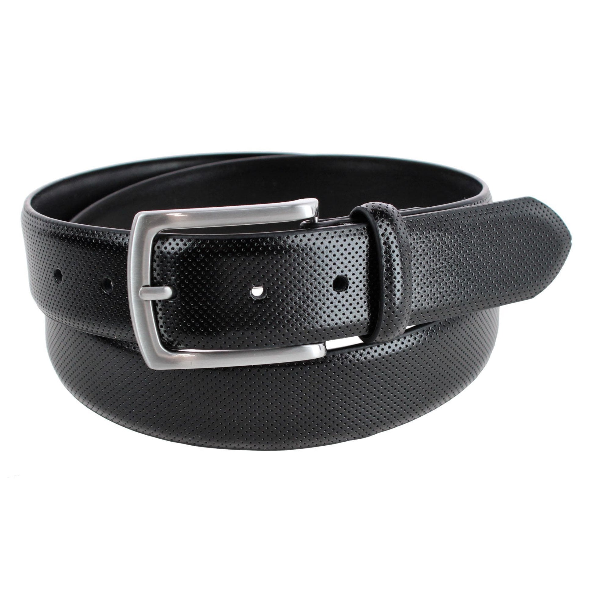CTM® Men's 35mm Pindot Dress Belt with Feathered Belt - Black