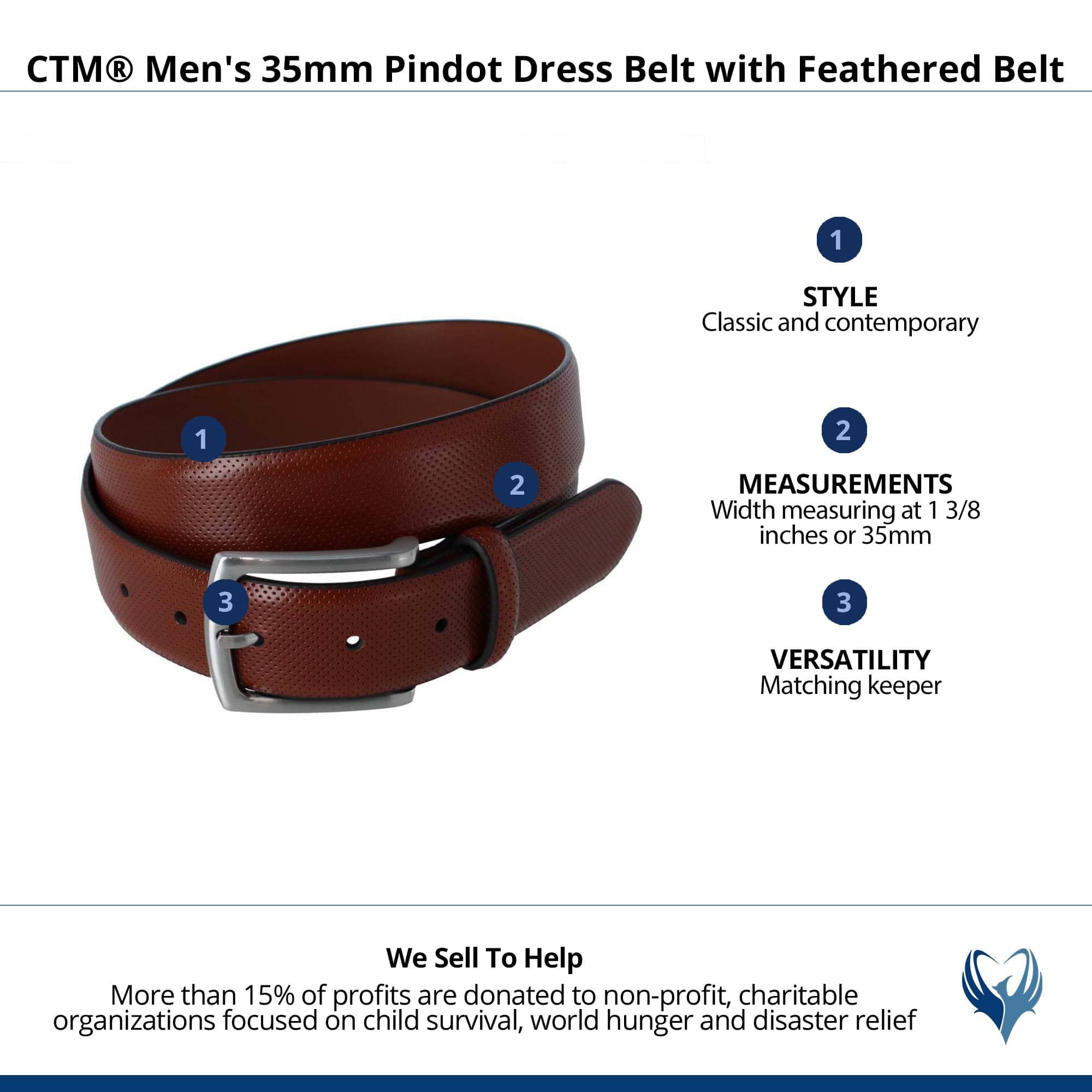CTM® Men's 35mm Pindot Dress Belt with Feathered Belt - Tan