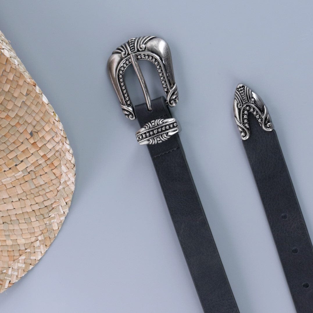 CTM® Women's 3 Piece Skinny Western Belt - Black