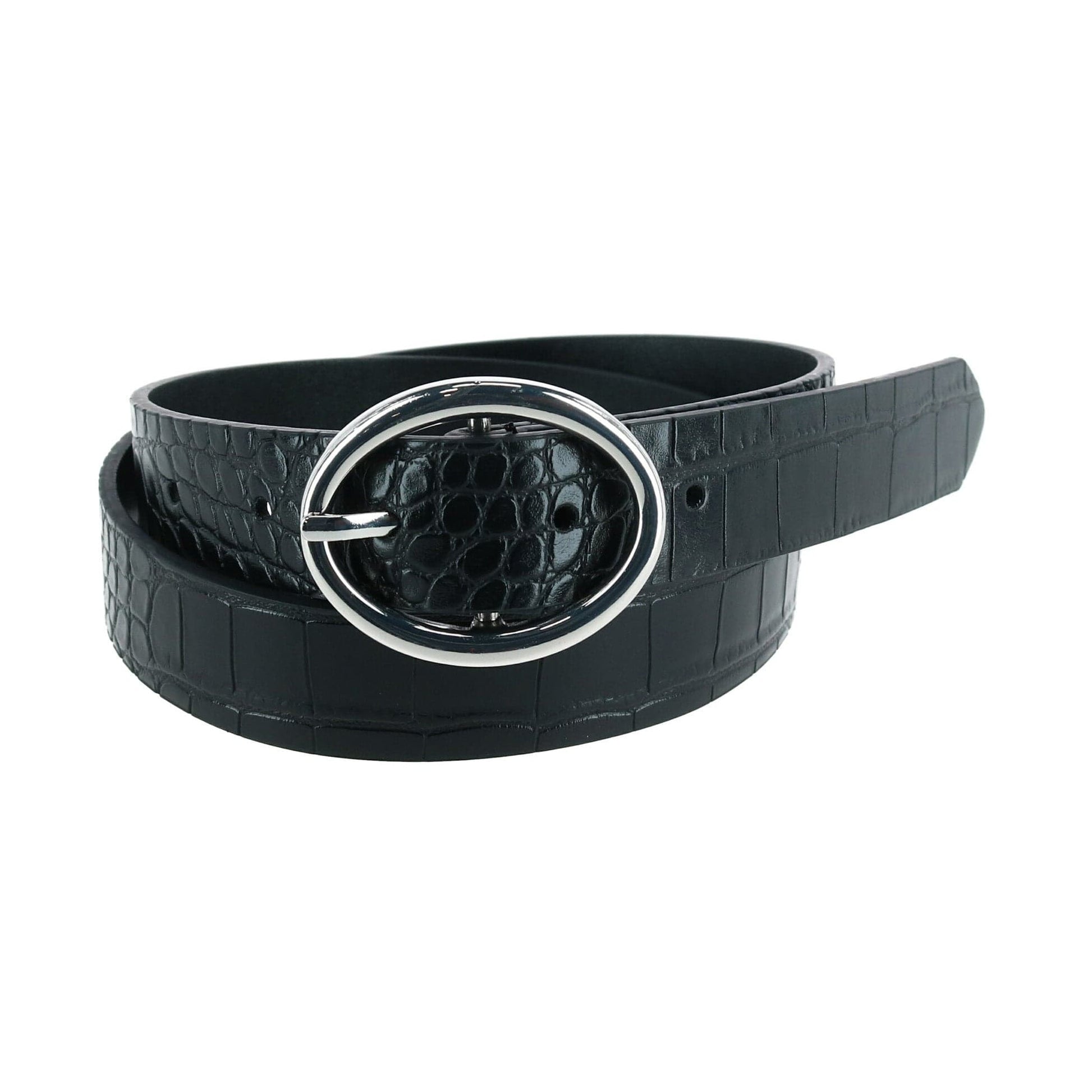 CTM® Women's Croc Print Center Bar Buckle Belt - Black