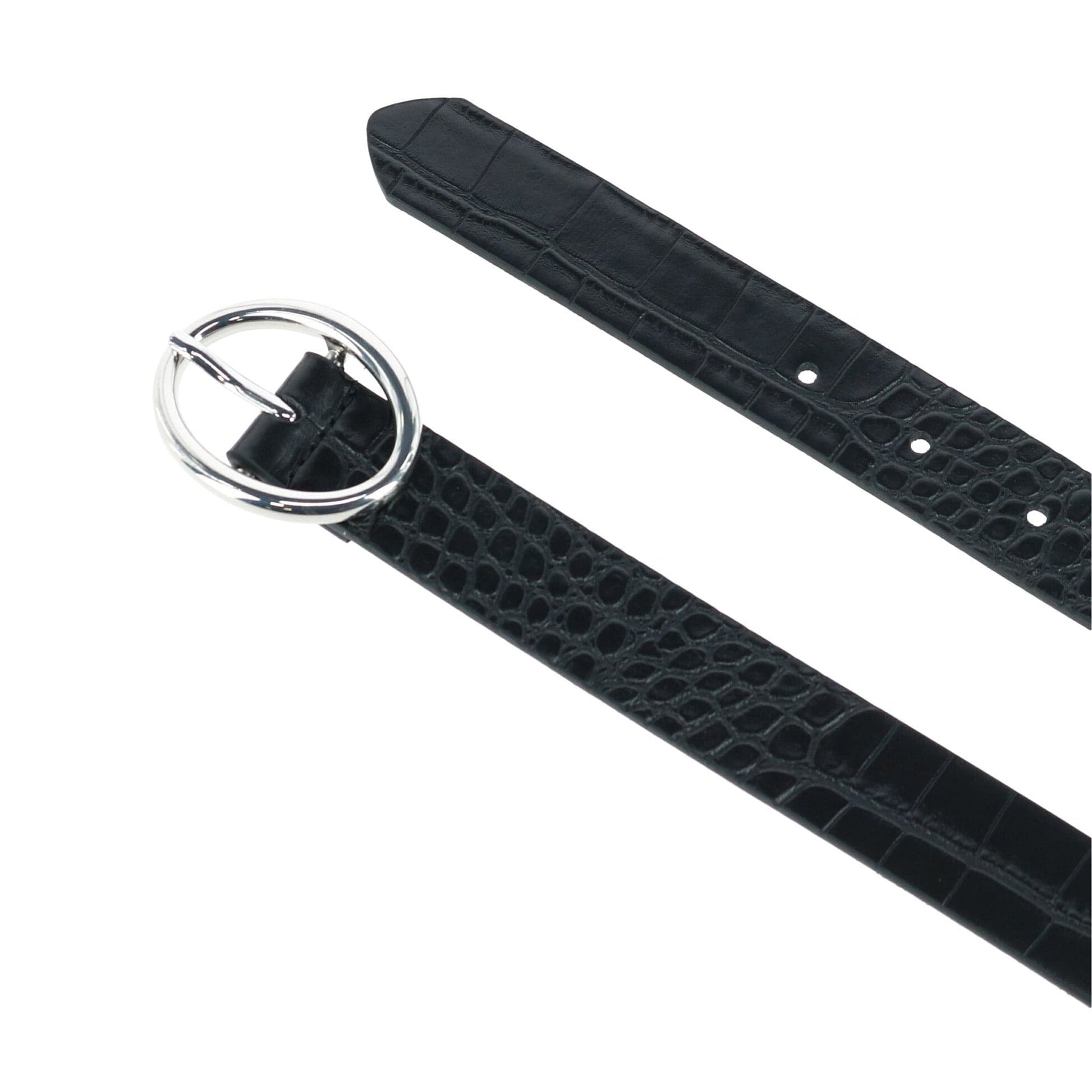 CTM® Women's Croc Print Center Bar Buckle Belt - Black