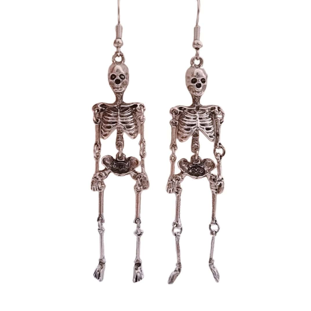 The Bullish Store Women's Anatomically Spooky Skeleton Dangle Earrings in Silver - skeleton