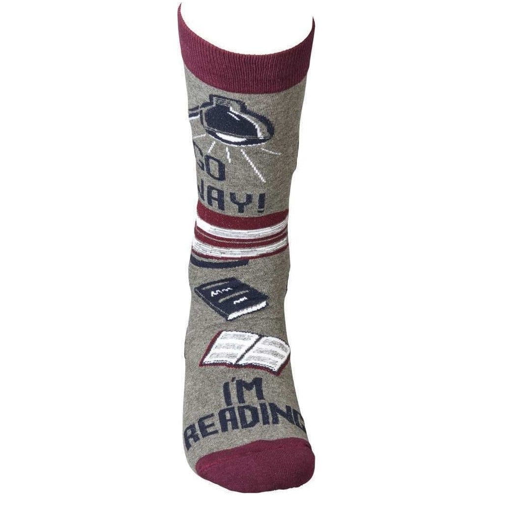 The Bullish Store Go Away! I'm Reading Novelty Socks - grey