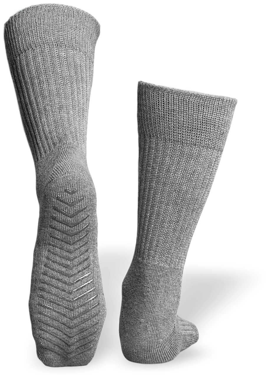 Gripjoy Socks Men's Black/Grey Diabetic Socks with Grippers (3 Pairs) - grey