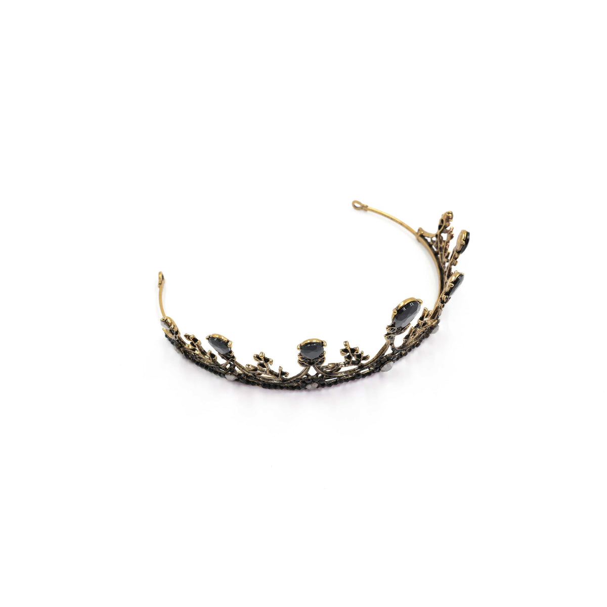 The Bullish Store Women's Midnight Blossom Tiara Crown Gold with Black Gems - black