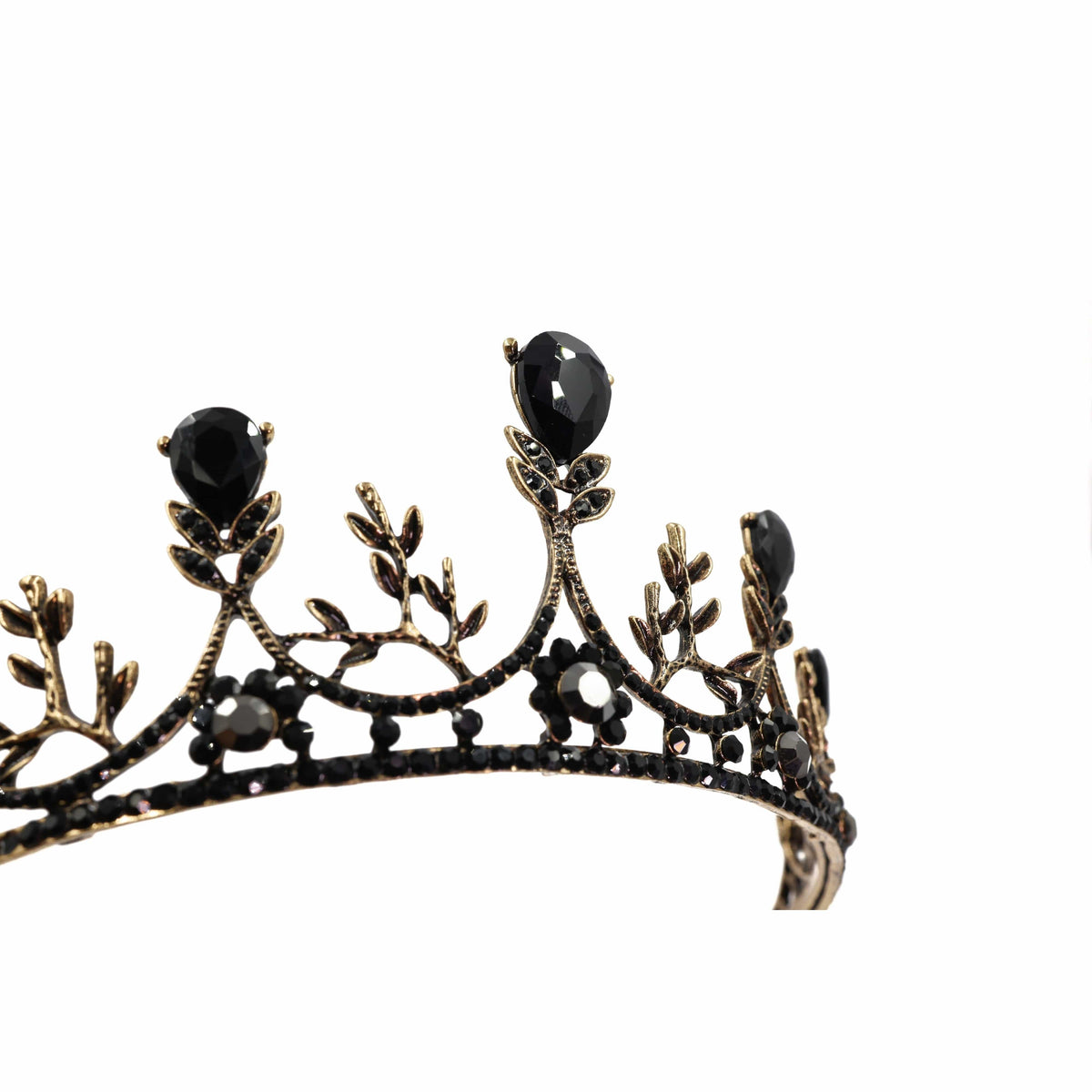 The Bullish Store Women's Midnight Blossom Tiara Crown Gold with Black Gems - black