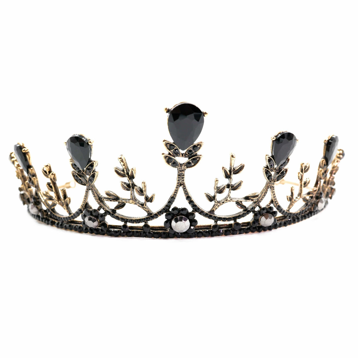The Bullish Store Women's Midnight Blossom Tiara Crown Gold with Black Gems - black