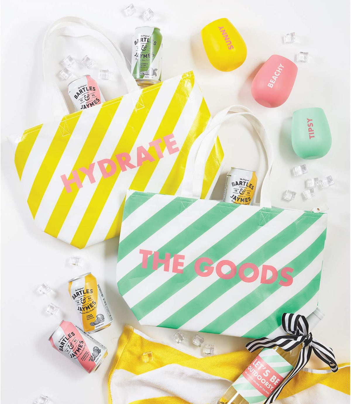 The Bullish Store Cooler Insulated Tote Bag in Green and White Stripes - green