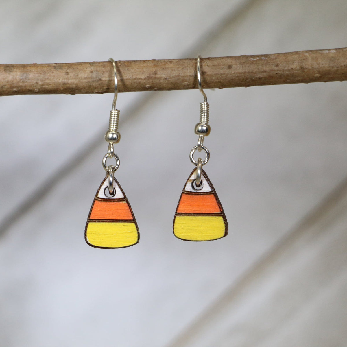 Cate's Concepts, LLC Women's Candy Corn Wooden Dangle Earrings - dangle